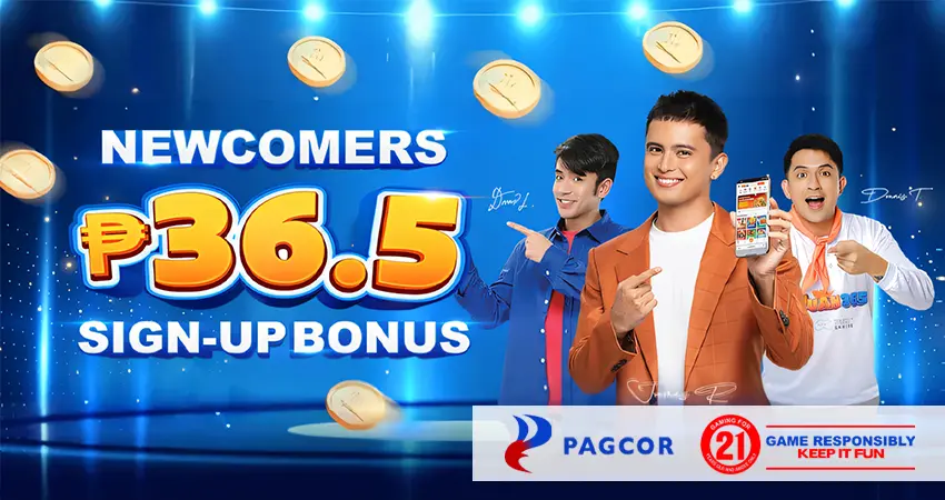Juan365 ₱36.5 sign-up bonus promotion featuring brand ambassadors